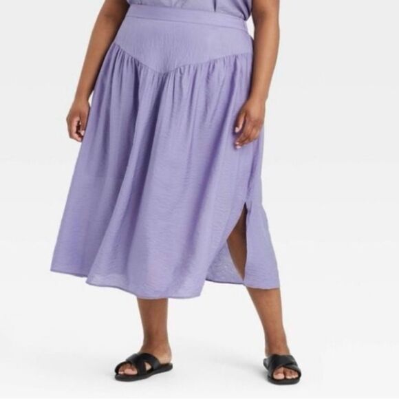 A new day Purple Yoke Front Midi Skirt with slit - Picture 2 of 13
